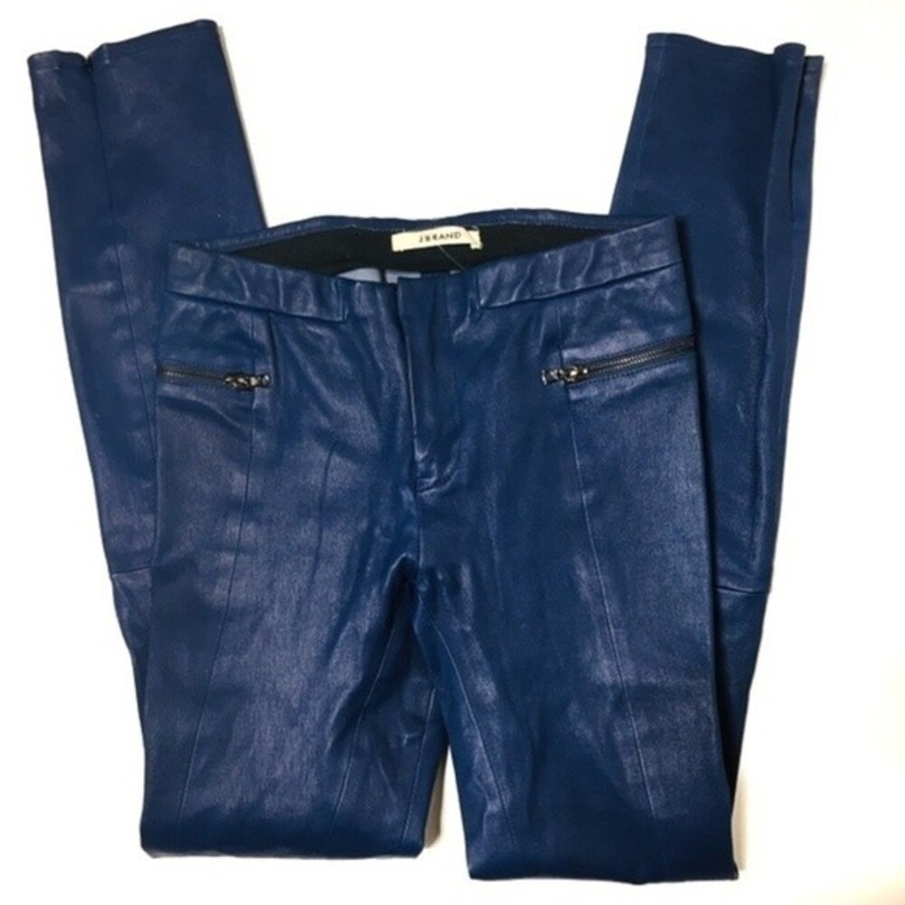 J Brand Blue Minette Lambskin Leather Skinny Pants - Picture 3 of 8